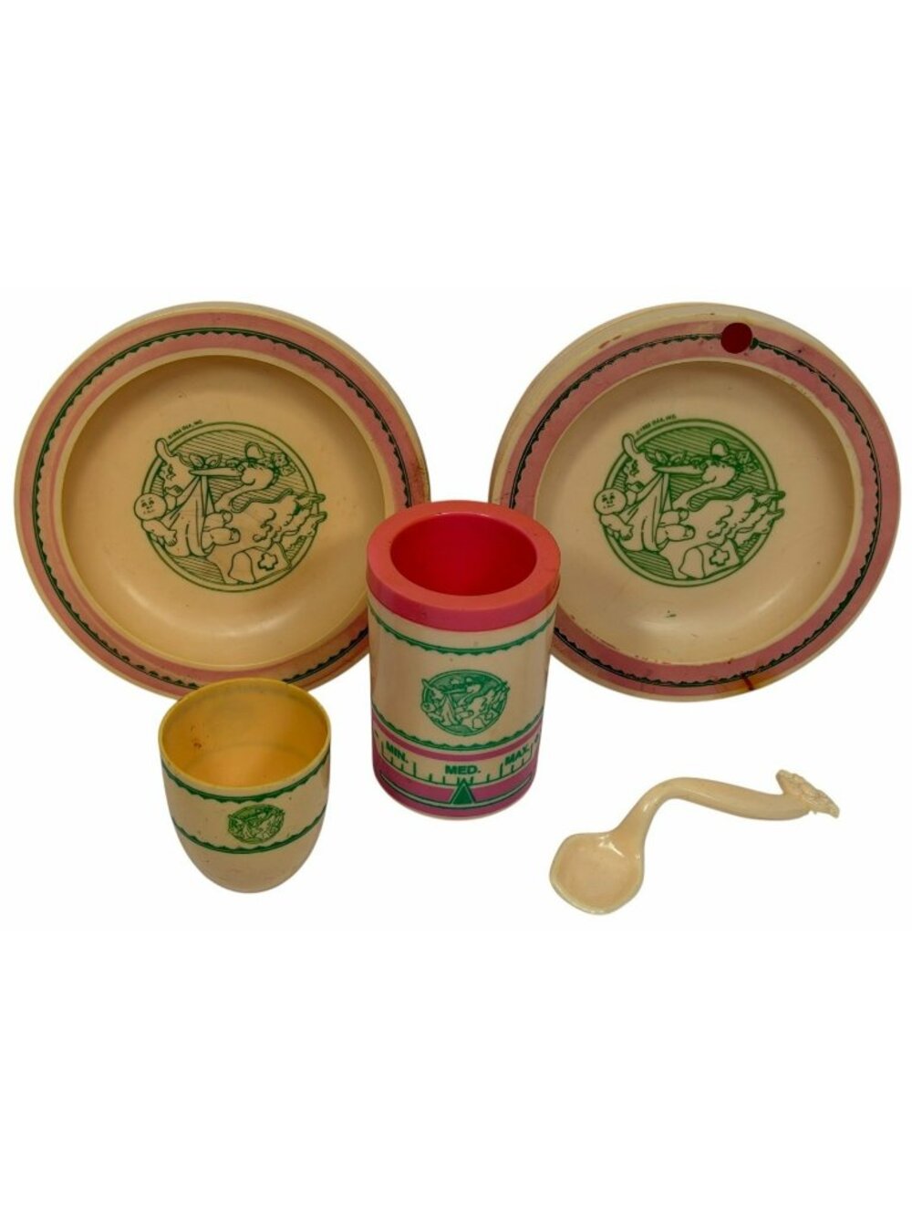 LOT 5 PC Vintage 1983 Cabbage Patch Kids Bottle Warmer Cup Spoon 2 Dishes Plates